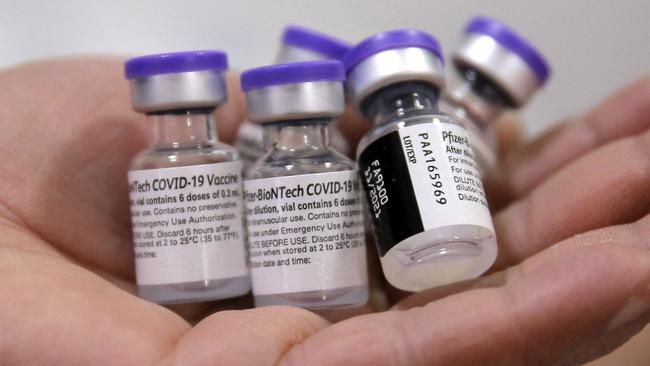 Vials of the Pfizer-BioNTech vaccine against COVID-19. Picture: JAVIER TORRES / AFP