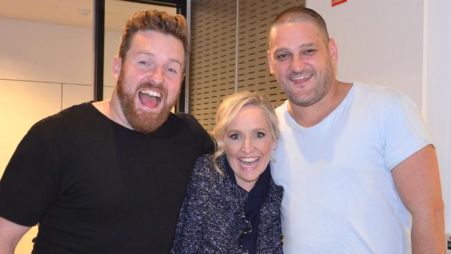 Radio co-hosts Nick Cody, Fifi Box and Brendan Fevola. Picture: Fiona Byrne