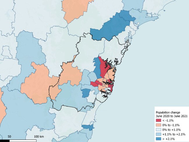 Sydney: population change by local government area 2019-2021 Data source: ABS