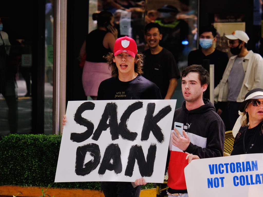 Many held anti-vaccination signs and waved signs of “kill the bill” and “sack Dan”. Picture: NCA NewsWire / Luis Ascui