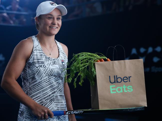 Number 1 women's tennis player in the world Ash Barty films a Uber Eats commercial ahead of the Australian Open.  Picture: Zak Simmonds