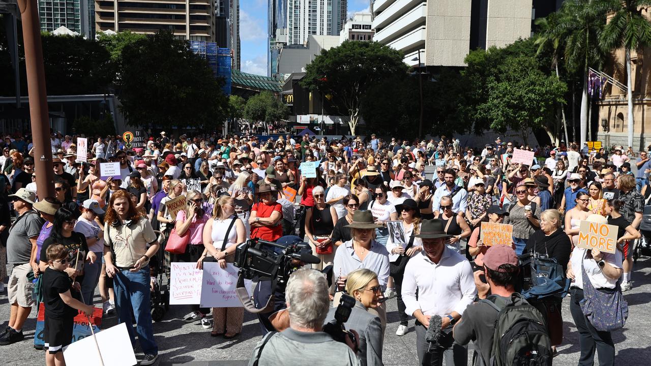 The rally at King George Square. Picture: David Clark