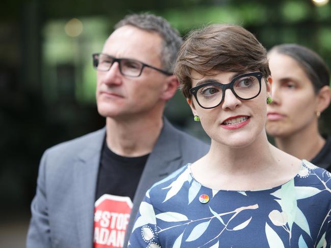 Greens candidate for South Brisbane Amy MacMahon, with Greens leader Richard Di Natale. Picture: Ric Frearson