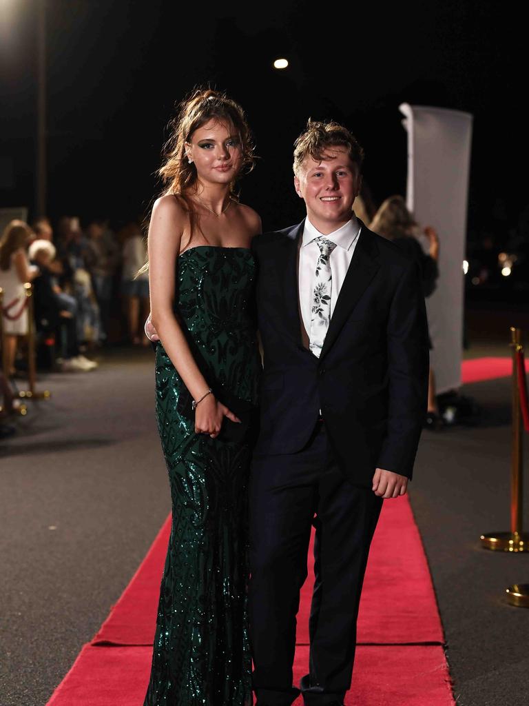 Mackenzie Watt & Asha Collins at Xavier Catholic College year 12 formals. Picture: Patrick Woods.