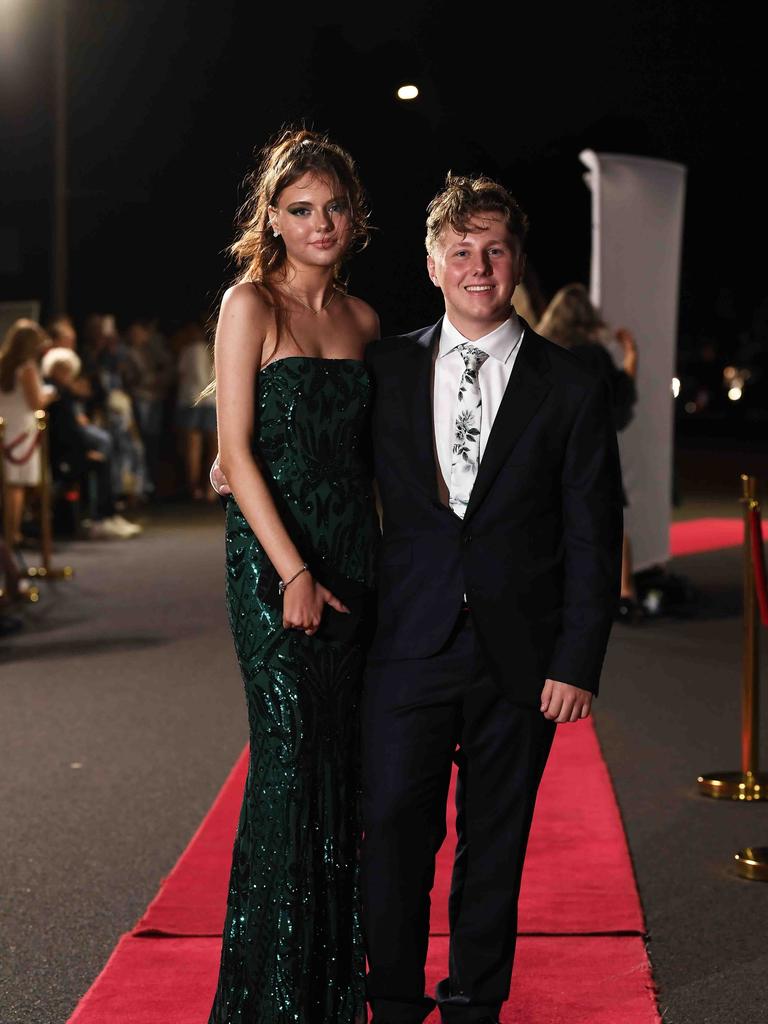 Mackenzie Watt &amp; Asha Collins at Xavier Catholic College year 12 formals. Picture: Patrick Woods.