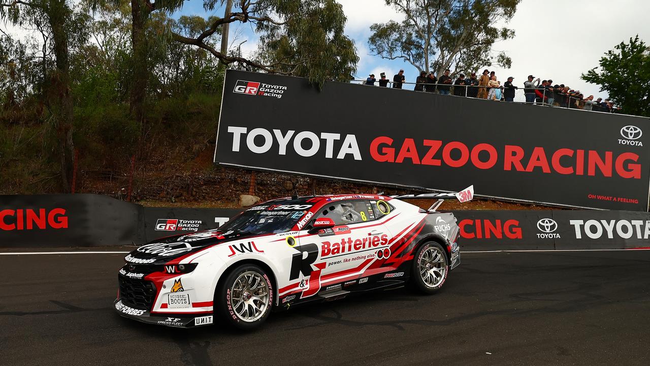 Declan Fraser driving the Brad Jones Racing Chevrolet Camaro on Saturday, during practice for the Bathurst 1000. His home was gutted by fire the same day. Picture: Morgan Hancock/Getty Images