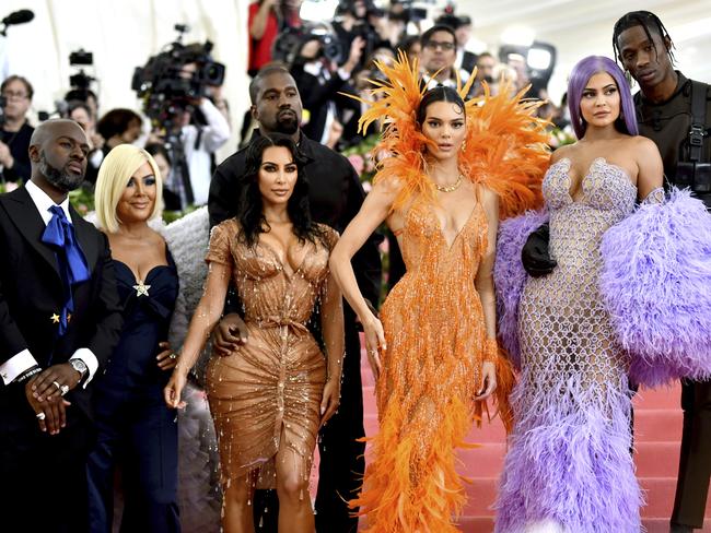 Family affair! Corey Gamble, Kris Jenner, Kim Kardashian, Kendall Jenner, Kylie Jenner and Travis Scott. Picture: AP