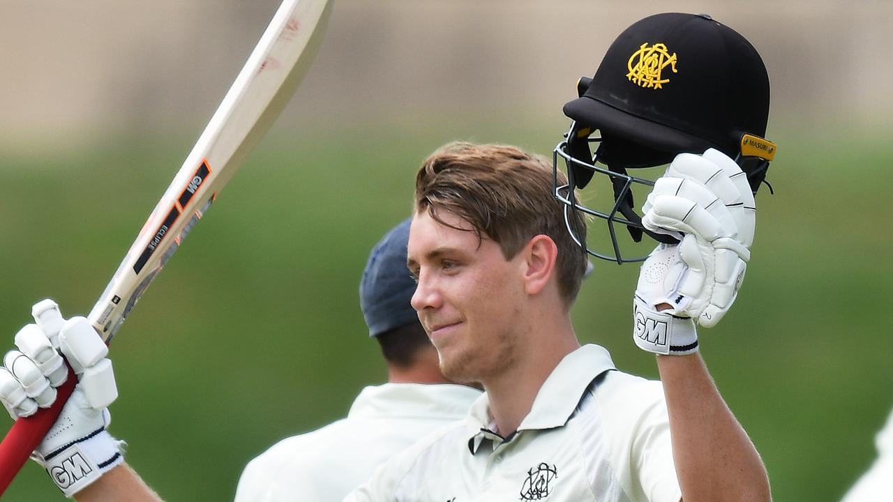 Cameron Green celebrates scoring a century for Western Australia. Picture: Mark Brake/Getty Images