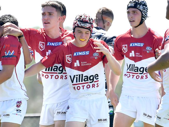 Redcliffe Dolphins player Keoki Koraba celebrates after a tryConnell Challenge under 16s Tweed Seagulls v Redcliffe DolphinsSaturday March 5, 2022. Picture, John Gass