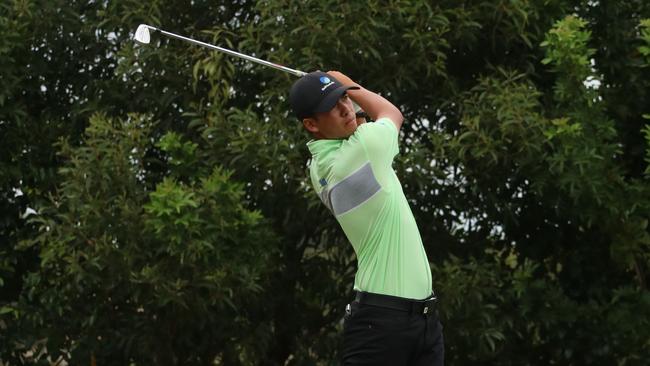 South Australian amateur Jack Thompson...sharing the lead at the Isuzu Queensland Open at Pelican Waters at Caloundra. Photo: Justin Falconer, Golf Australia