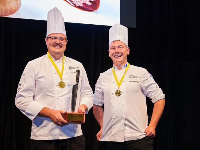 Bocuse d'Or Australia 2022 winner Alex McIntosh and his commis chef Sam Heritage from Sou'West Brewery Torquay.