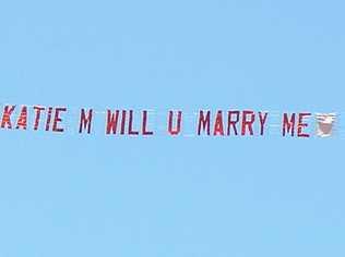 Proposal to Katie M via aeroplane banner. Picture: Rob Williams