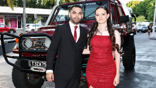 Kyle Harries and Makala Harries arrive at the Mount St Bernard College senior formal evening, held at the Pullman Reef Hotel Casino. Picture: Brendan Radke