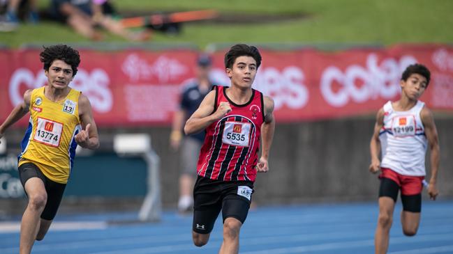 Jacob Copp from Preston Robins winning the U13 200m. Picture: Julian Andrews