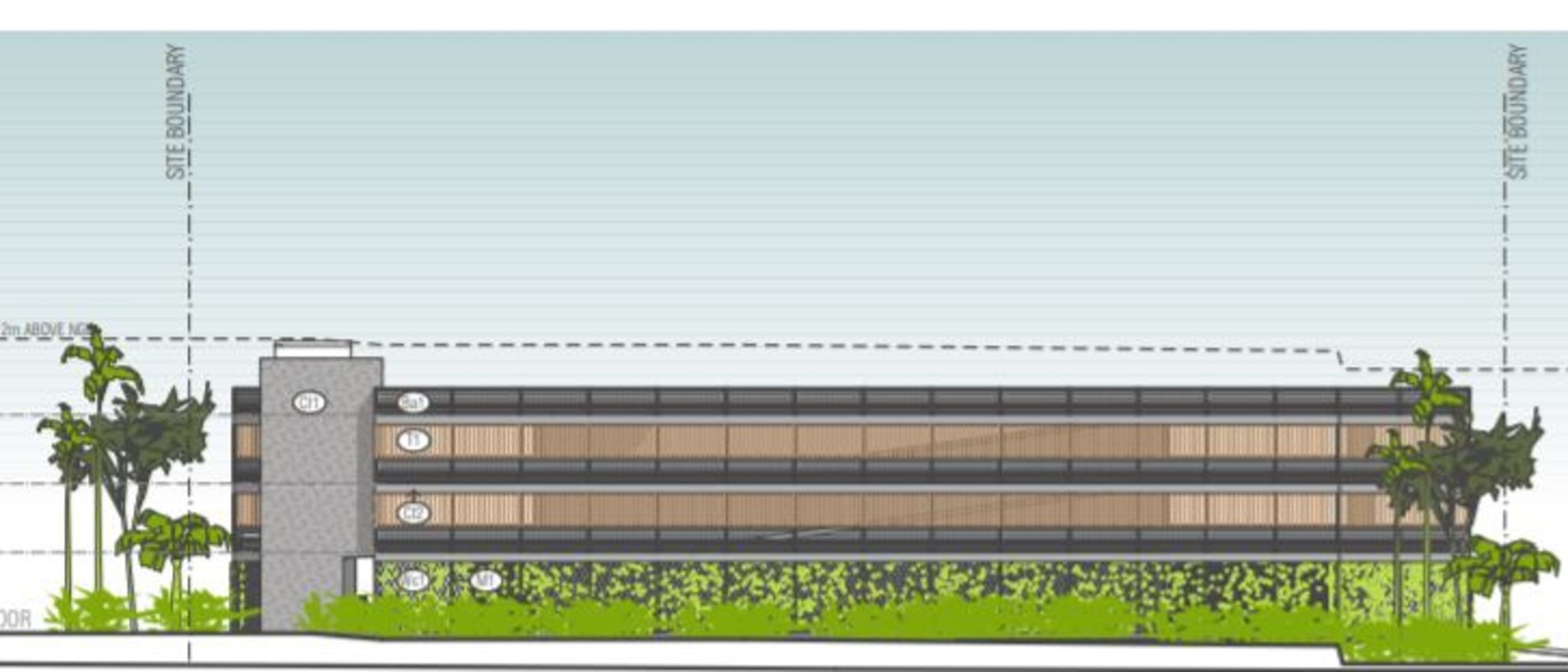 The development application submitted to Whitsunday Regional Council for a multi-storey car park and retail spaces at Port of Airlie. Photo: Access Town Planning Consultants