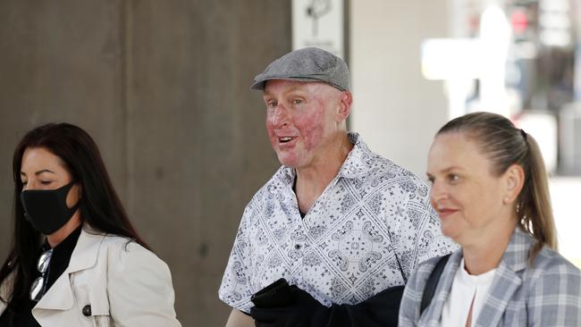 Injured coal miner Wayne Sellars, badly burned in the explosion at the Grosvenor mine at Moranbah on May 6 2020, arrives to give evidence at the coal mining board of inquiry, Brisbane 7th of April 2021. Picture: Josh Woning