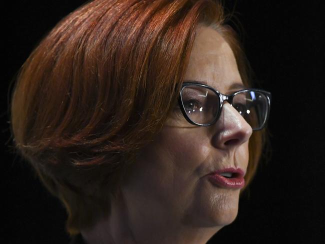 Former Australian Prime Minister Julia Gillard speaks at the Committee for Economic Development of Australia's (CEDA) 40th State of the Nation 2019 conference at Parliament House in Canberra, Thursday, September 19, 2019. (AAP Image/Lukas Coch) NO ARCHIVING