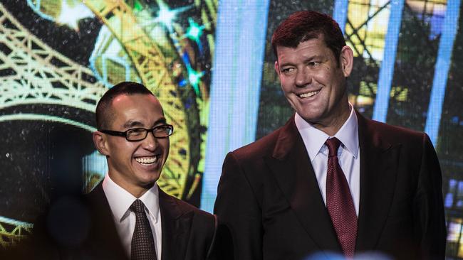 Billionaire Lawrence Ho, with James Packer in Macau in 2015. Picture: Bloomberg