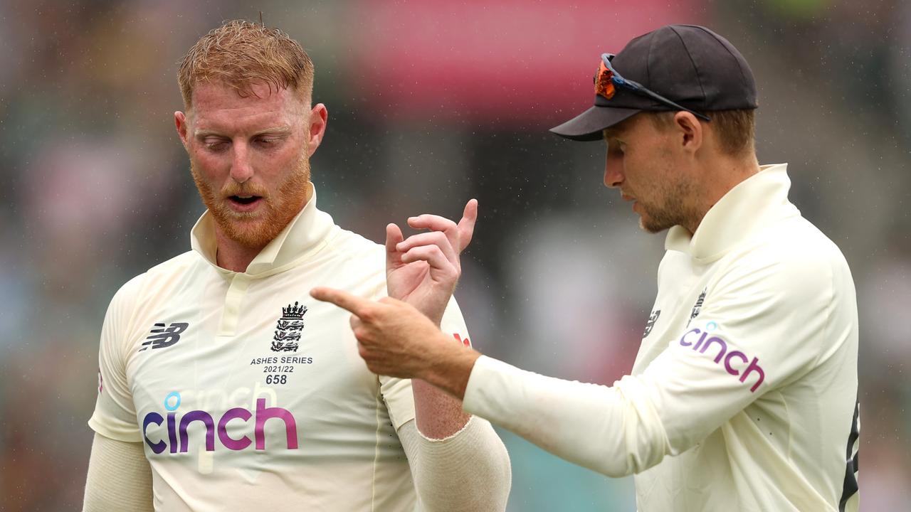 Ben Stokes and Joe Root of England. Photo by Mark Kolbe/Getty Images