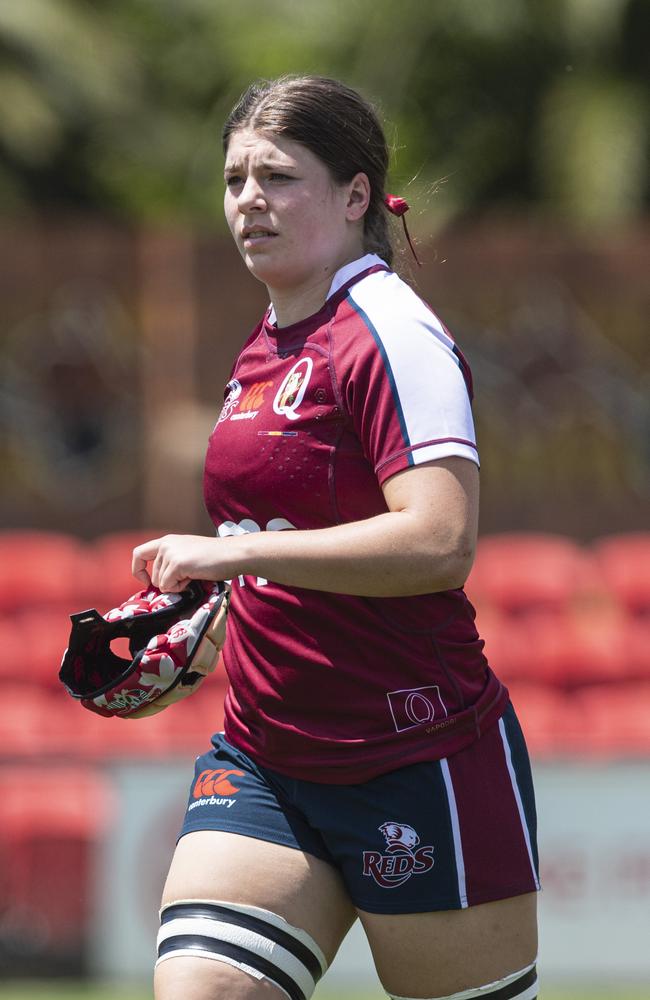 Taleah Ackland of Queensland Reds as Downs Rugby host Next Gen 7s at Toowoomba Sports Ground, Saturday, October 12, 2024. Picture: Kevin Farmer