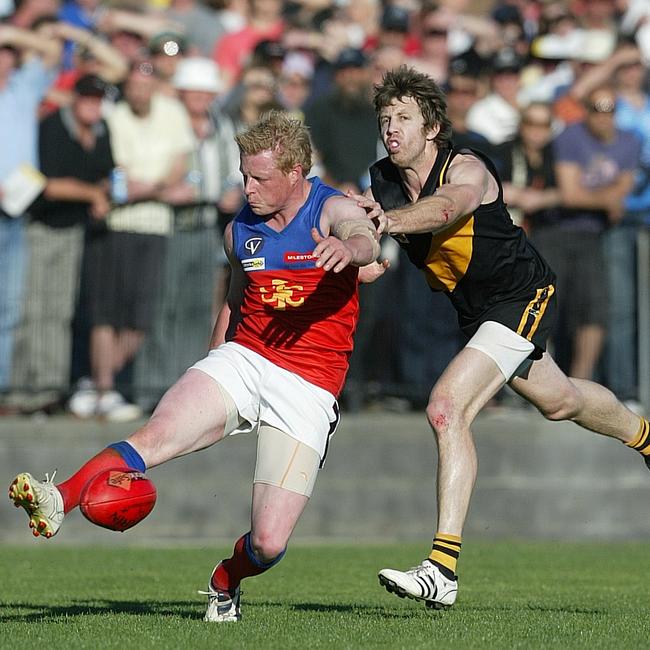 Ash Watson, right, playing for Rochester against Seymour in the 2008 Goulburn Valley league grand final.