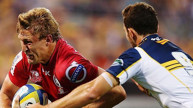 Lachie Turner (L) scored a try on his Reds debut.