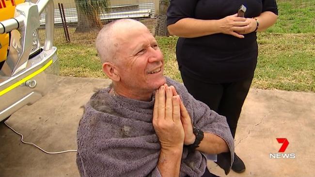 Grantham RFB volunteer Geoff Purton shaved off his hair and beard to raise money for victims of the 2019/20 bushfires. Photo: 7 News.