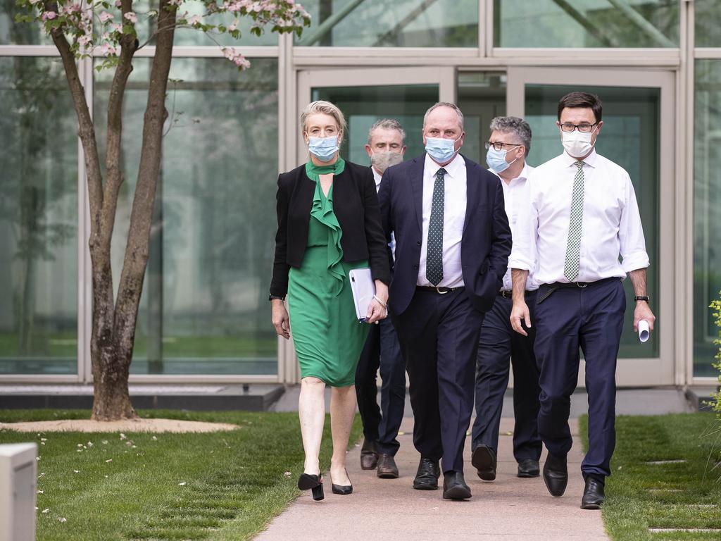 Barnaby Joyce (centre) with the Nationals’ leadership team in Canberra. Picture: Gary Ramage