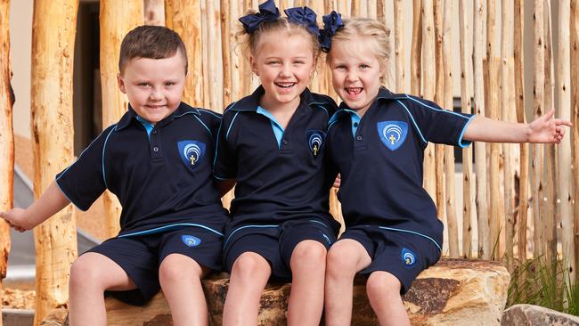 McAuley Community School Reception students Archie, Ivy and Cecilia, all aged 5. Picture: Matt Loxton