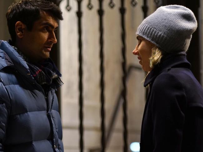 Kumail Nanjiani and Zoe Kazan in a scene from film The Big Sick.