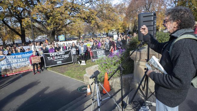 Jim Everett during the Act for Nature Rally at Parliament lawns, Hobart. Picture: Chris Kidd