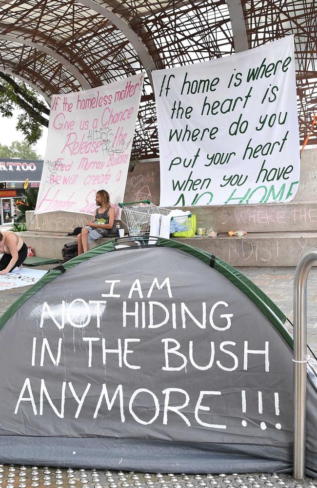 Homeless people are pleading for a safe place to sleep in the Nambour town centre. Picture: Patrick Woods.