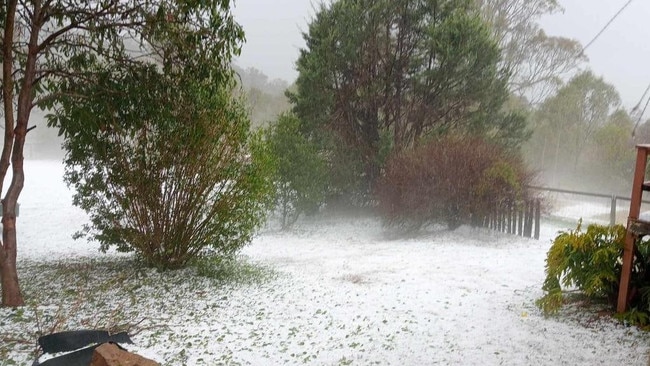 Hail blanketed parts of the region. Picture: Danni/ Brisbane Weather/ Courier Mail