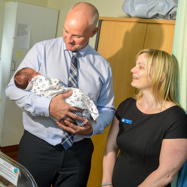 Gladstone MP Glenn Butcher and Gladstone Hospital's Joanne Glover, at the announcement of new funding for Gladstone Base Hospital's maternity ward in 2018.