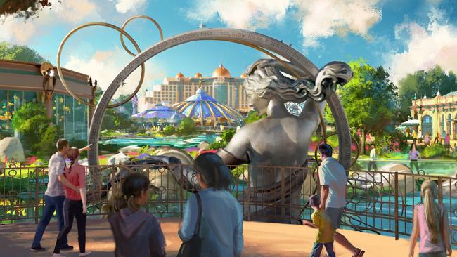 Celestial Park is a sweeping area of parkland that greets guests as they first walk in. With acres of gardens, waterways and pathways, the aim of Celestial Park was to put the “park” back in “theme park”. Photo: Universal Epic Universe