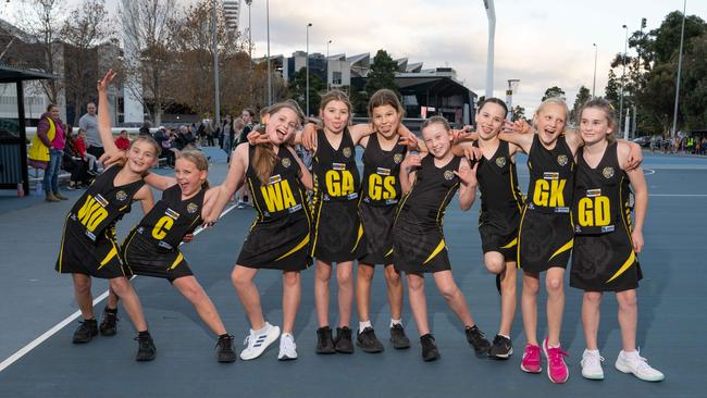 Torquay Stewart under-11 netball team pull their funniest faces.