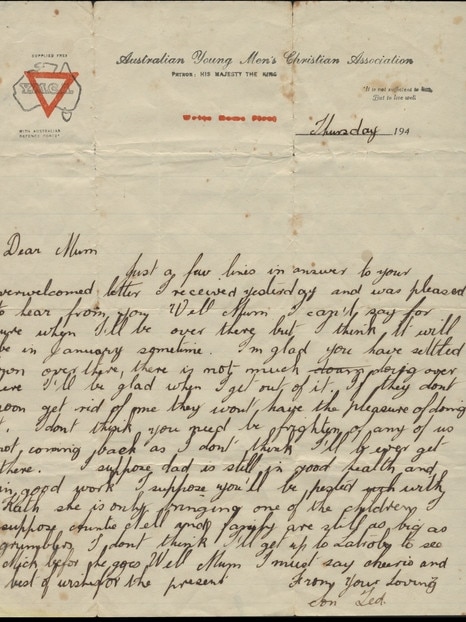 A letter from Ordinary Seaman Teddy Sheean to his mother. Source: Australian War Memorial