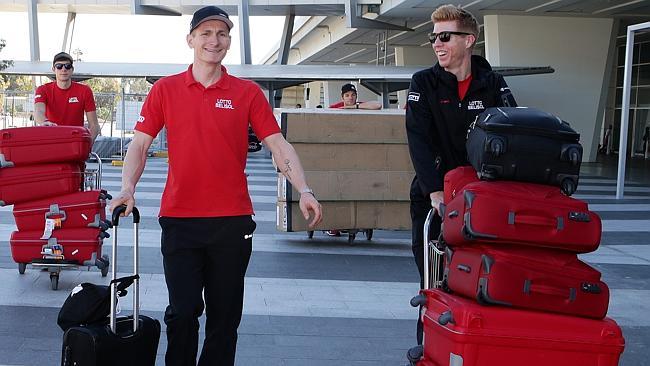 Cyclist Andre Greipel arrives with his Lotto Belisol team. Picture: Sarah Reed