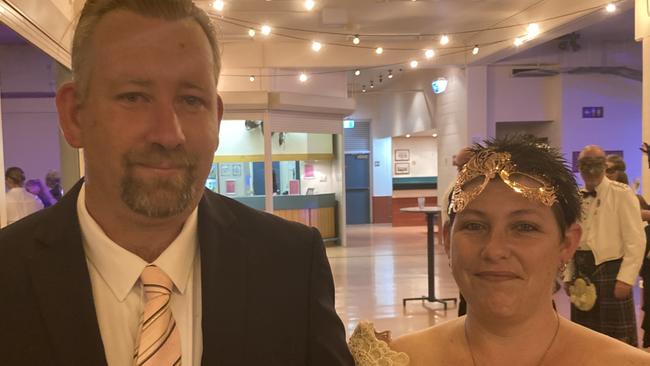 Jon Nightingale and Juanita Holton celebrate at the Gympie RSL Masked Ball, April 29 2023.