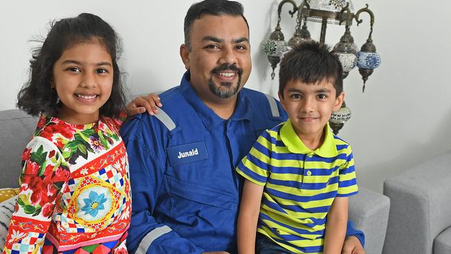 Engineer Junaid Ahmed, 35, with daughter Waliya 6 and son, Rahim, 5. Picture: Tom Huntley