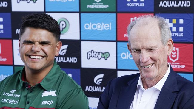 Latrell Mitchell and Wayne Bennett developed a strong bond at South Sydney. Picture: Mark Evans/Getty