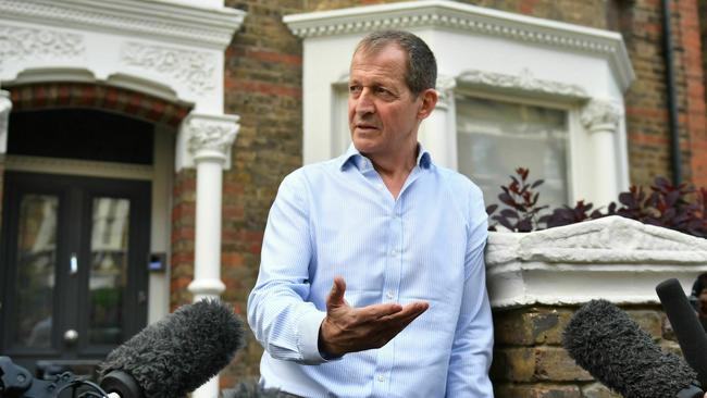 Alastair Campbell speaks to the media outside his home in north London after being expelled from the Labour Party Picture: AP.