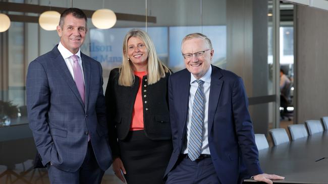 Future Generation Australia’s chair and soon-to-be director, Mike Baird, chief executive Caroline Gurney and incoming chair Philip Lowe. Picture: Jane Dempster