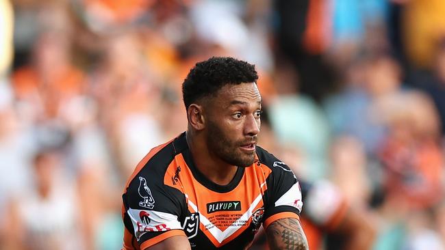 The Tigers decision to start with Apisai Koroisau on the bench blew up, with Wests unable to capitalise on the Titans’ poor start. Picture: Getty Images.