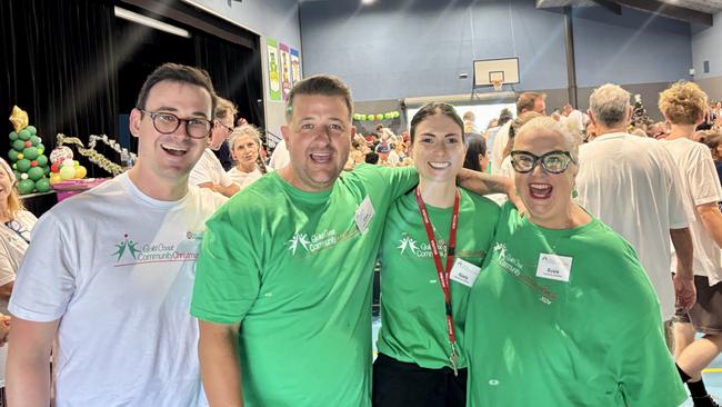 Left to right: Sam O'Connor, Cameron Christie, Keely Blest, Susie Longman. Gold Coast community Christmas lunch 2024. Photo: Jacklyn O'Brien.