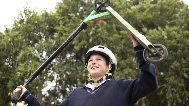 Ten year old Noah has gotten his whole grade to band together and petition the council for a skate park. Picture: Ellen Smith