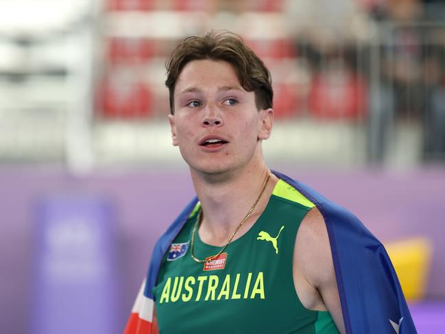 Lachlan Kennedy claimed Australia’s first medal in the men’s 60m final. Picture: Getty Images