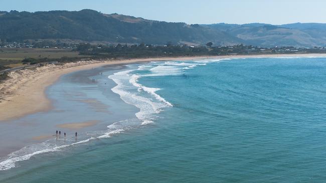 Marengo Beach, near Apollo Bay, where one person drowned and two were rescued. Picture: Brad Fleet