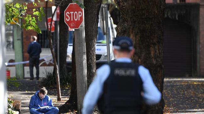 Police investigate the stabbing. Picture: Tracey Nearmy