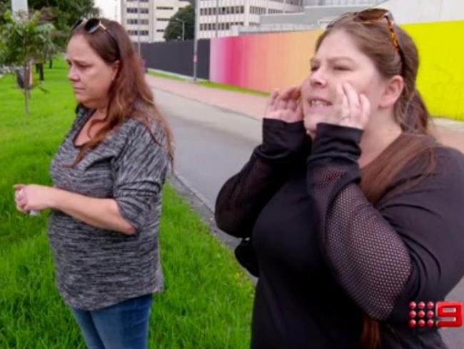 Cassie Sainsbury's mother Lisa Evans and sister Khala call to her from outside her jail. Picture: Supplied / Channel 9